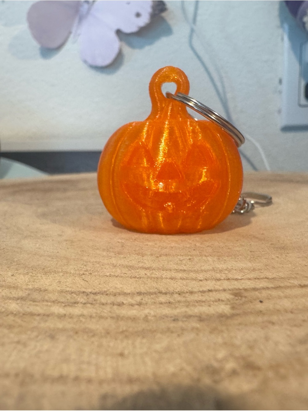 Orange Pumpkin Jack-O'-Lantern Keychain - Halloween Key Ring